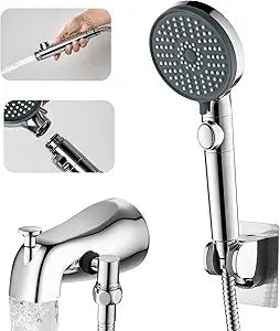 Tub Spout with Diverter, Chrome Metal Bathtub Faucet with Sprayer High Pressure 5 Settings Hand Shower Slip-On Bath Spout Faucet Set