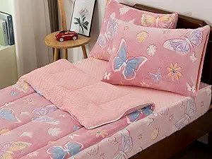 Aimuan Butterfly Glow in The Dark Kids Zippered Comforter Set - Butterflies Zipper Bedding for Girls Theme (Twin,Light-Pink)