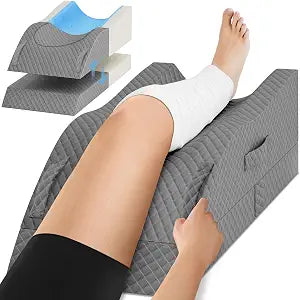 TranquilRelax Elevation Pillows for Leg After Surgery, Memory Foam Adjustable Wedge Pillow for Injury or Rest, Ankle Pillow for Sleeping Blood Circulation, Full Grey/Single Leg