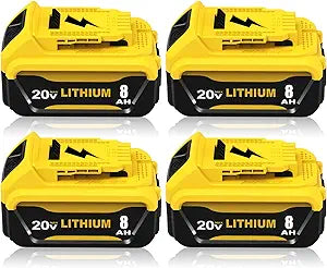 4Packs 8000mAh DCB206 Replacement for Dewalt 20v Battery 8.0Ah Lithium Compatible with Dewalt 20v Max Battery Compatible with 20v DCB206 DCB201 DCB203 DCB207 DCB204 Power Tools(4Pack)