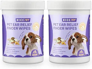 HICC PET Ear Cleaner Finger Wipes for Dogs & Cats, Clean Wax, Dirt & Odor, Soothing Itchy Ears, Gentle and Hypoallergenic Ear Cleaning Wipes for Daily Care-100ct(Honey Scent)