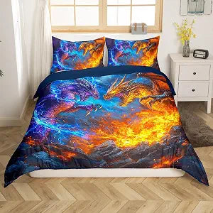 Erosebridal Magic Dragon Monster Duvet Cover Set Queen Size, 3 Piece