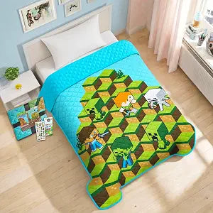 Minecraft Twin Bedding Set for Kids - Bundle with Quilted Bedspread Plus Stickers