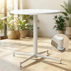 LOKKHAN Premium Steel Patio Backyard Dining Table, Indoor-Outdoor Garden Cafe Bar Table, Heavy Duty Round Metal Side Table, White, Waterproof, (23.62" Diax29.5 H)
