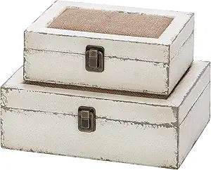 Deco 79 Wooden Decorative Box Decorative Keepsake Boxes with Hinged Lid, Set of 2 Storage Boxes 10", 8"W, White