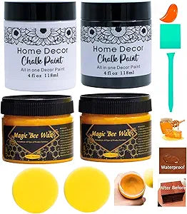 9PCS Chalk Paint and Beeswax, Chalk Paints with Sponge,Furniture Repair Polish for Wood, Natural Wax for Wood, Traditional Polish Wax Furniture Butter Chalk Paints,Chalkboard Paints