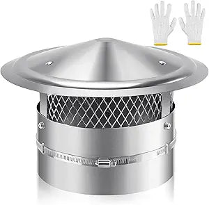 7 Inch Chimney Cap, 7" Stainless Steel Cone Top Chimney Cap with Screen, Adjustable and Reinforced Chimney Cap, Chimney Cover for Vents,Round Rain Cap for All-Round Chimney Protection