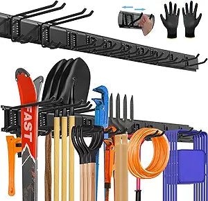 64'' All-Metal Garage Tool Organizer Wall Mount Heavy-Duty Tool Rack Holds 680 lbs, Adjustable Hooks for Garage, Yard, and Garden Equipment