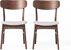 Christopher Knight Home Lucious Fabric / Walnut Finish Dining Chairs, 2-Pcs Set, Light Beige