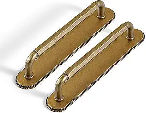Goo-Ki 2 Pack Cabinet Pulls with Backplate/Spacer Antique Brass Drawer Handles, 5 Inch Hole Center Vintage Retro Zinc Alloy Kitchen Hardware