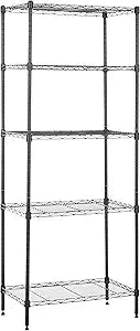 Amazon Basics 5-Shelf Multipurpose Adjustable Steel Garage Shelving Unit, Storage Rack for Kitchen, 200 lbs Per Shelf, Easy Assembly, 13.4"D x 23.2"W x 60"H, Black