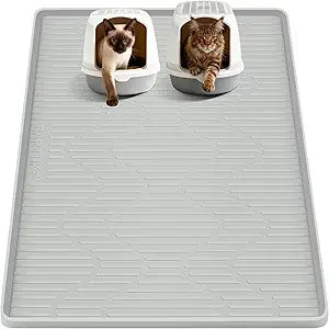 Silicone Cat Litter Mat, 54"x 27.5" Extra Large Cat Litter Box Mat Litter Trapping Mat for Scatter Control, Waterproof, Soft on Kitty Paws, Clean Floor (Grey)