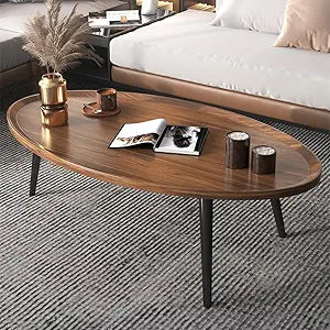 Wooden Coffee Table Rustic Nesting Tables Oval Walnut Coffee Table Modern Sofa Table End Tables for Living Room Home Office Coffee Shop