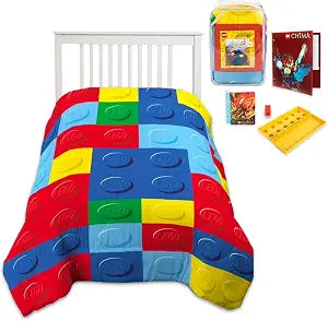 Franco LEGO Bedding Set Twin Size Bed - Bundle with Building Brick Microfiber Twin Size Comforter Plus Folder, Mini Notebook, More | LEGO Bedding and School Set for Boys, Kids