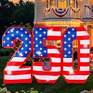 Junkin 8.5 FT 250th Anniversary Inflatable 4th of July Outdoor Decoration with Built-in LED Lights, Patriotic American Flag Blow up Memorial Day Inflatable Independence Day Outdoor Decor(Number)