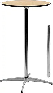 Flash Furniture Lars 24" Round Wood Cocktail Table with 30" and 42" Adjustable Columns, Adjustable Bar Height, for Events or Home Use