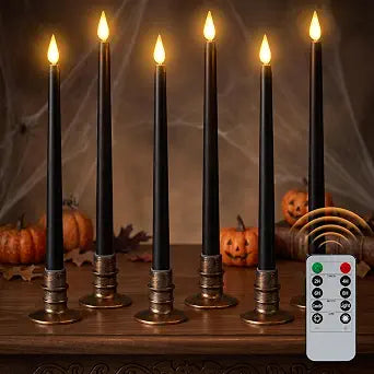 Alphatool 6 Pcs Halloween Black LED Flameless Candles with Remote, Bases