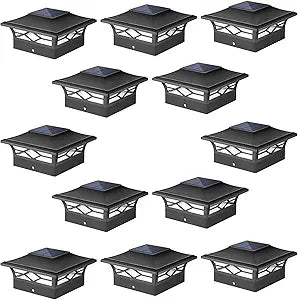 JOFIOS Solar Post Cap Lights Outdoor 12pack, Waterproof Solar Powered Deck Fence Post Lights for 4x4 Wood/Vinyl Posts, Solar Outdoor LED Light with Cool/Warm Lighting Decorate Garden Patio Porch