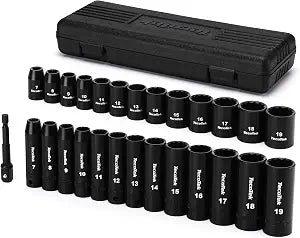 TecoTek 27 Pieces 3/8-Inch Drive 12-Point Metric Impact Socket Set