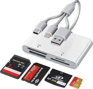 Memory Stick Pro Duo Adapter - 4in1 SD/TF/XD/MS Reader to USB C/A/Lightning