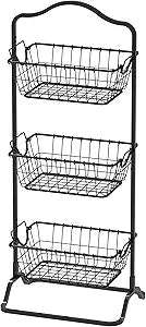 Simple Houseware 3-Tier Rigid Wire Market Fruit Basket Stand, Black