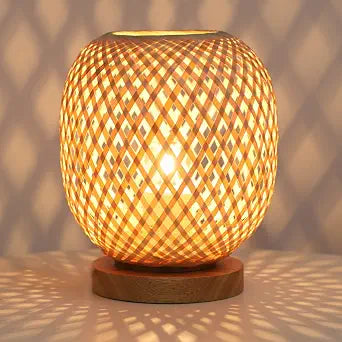 Capslpad Dimmable Rattan Table Lamp - Bamboo Woven Handmade Boho Beside Light, Small Wicker Desktop Nightstand Accent for Kids Living Room, Bedroom, Dorm Decor