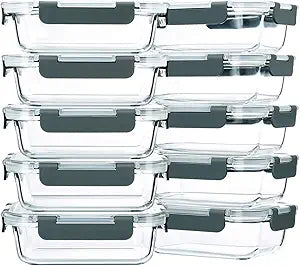 M MCIRCO 10-Pack,22 Oz Glass Meal Prep Containers,Glass Food Storage Containers with lids,Lunch Containers,Microwave, Oven, Freezer and Dishwasher (Gray)