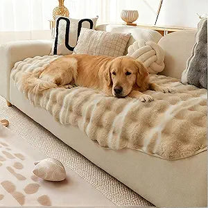 Couch Cover for Dogs, Rabbit Plush Sofa Cover Pet-Friendly Sofa Protector - Washable, Anti-Slip Furniture Protector Pad for Sectional & Couches (Beige, 35" x 70")
