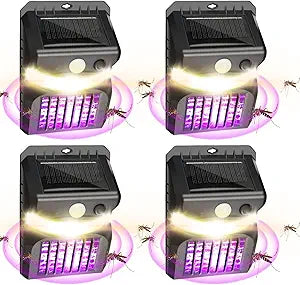 4 Packs Bug Zapper Outdoor 3 in 1 Mosquito Zapper Black Solar Bug Zapper Electric LED Light Mosquito Killer Lamp with Motion Sensor for Outdoor Backyard Patio Camping