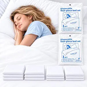 Disposable Bed Sheets for Travel Queen Size, 2 Pack Disposable Bedding Set