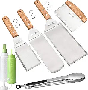 Metal Spatula Set - Griddle Accessories kit - Grill Flat Spatula Pancake Flipper Hamburger Turner - Metal Utensil Great for BBQ Grill Flat Top - Cast Iron Griddle Accessories - Commercial Grade
