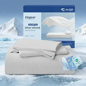 Elegear Queen Cooling Sheets for Hot Sleepers, Silver Infused Arc-Chill 3.0 Bed Sheet Set, Q-Max 0.5 Silky Soft Breathable Cool Bedding Set for Night Sweats, 18" Deep Pocket, 4 Pieces, Gray