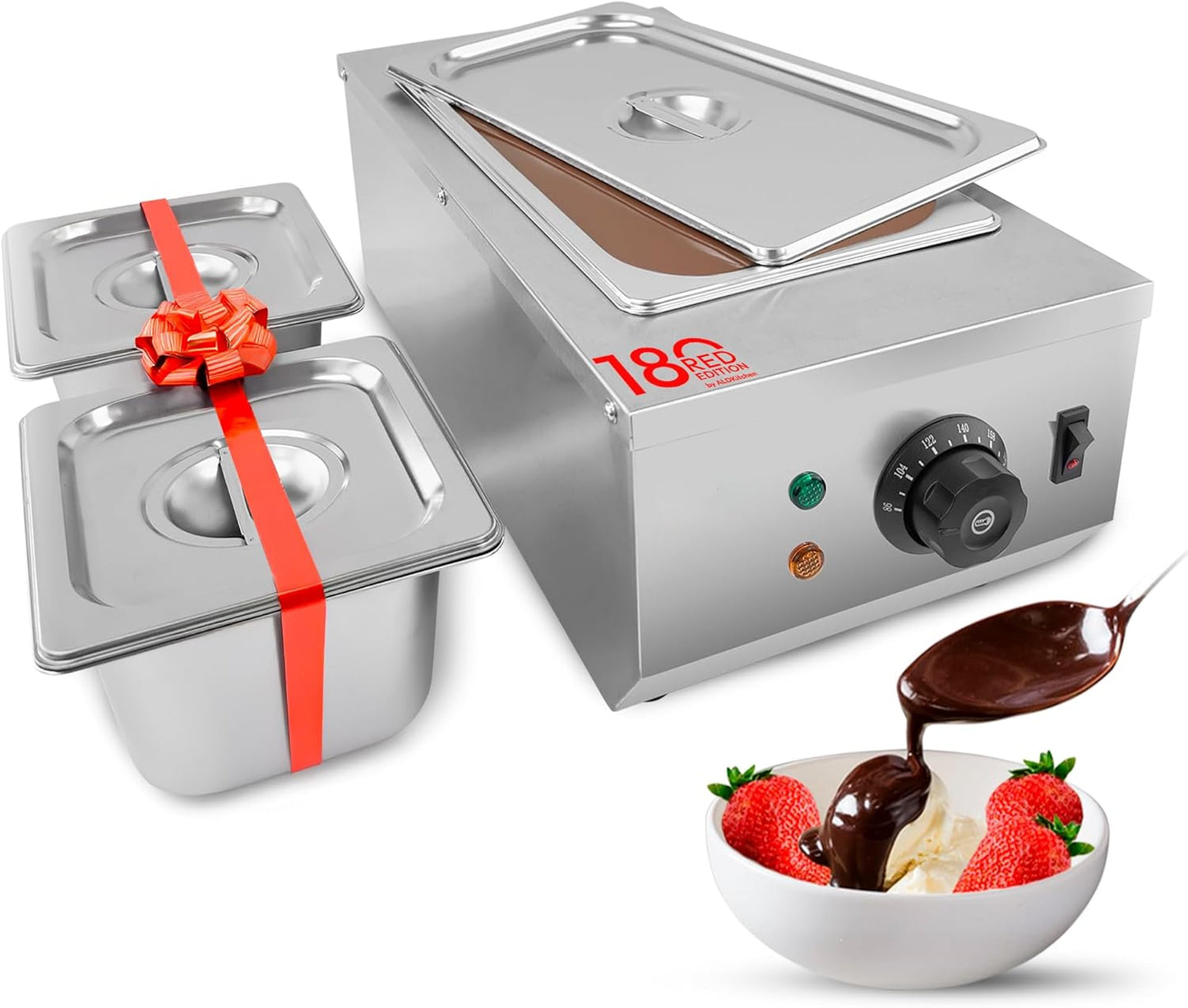 ALDKitchen Chocolate Melting Pot - Commercial Stainless Steel Electric Chocolate Melter, 1 Large Tank + 2 Extra Small Tanks, Adjustable Temp 86-185 F for Desserts & Candy