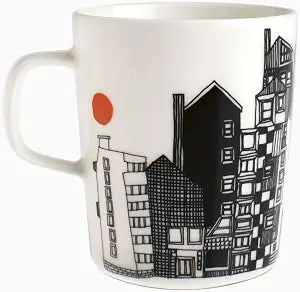 Marimekko Oiva Siirtolapuutarha Stoneware Mug (White & Black) Refine Your Kitchen Dcor with Our Iconic Stoneware Stylish Porcelain Coffee Mug for Morning Brews and Cozy Evenings (8.8oz)