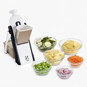 Zakarian by Dash Safe Slice Mandoline - Features Thickness Adjuster, Stainless Steel Blades, and Foldable, Easy-To-Store Design - Black