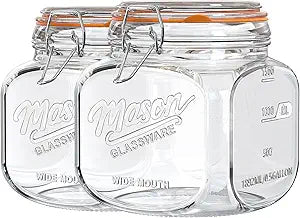 2 Pack Half Gallon Mason Jar with Hinged Lid, Wide Mouth Glass Canisters for Food Storage, Cookie, Flour, Candy, Coffee, Pickle - 64 Oz Glass Jar with Lid - 2 Scale Marks & Vintage Mason Jars