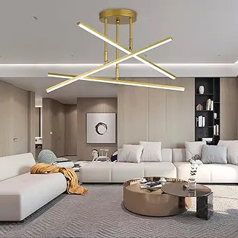 Black LED Chandelier, 3-Lights, Modern Semi Flush Mount, Sputnik Fixture for Living Room, Kitchen, Bedroom