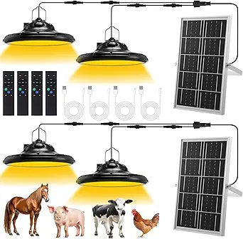 2 Set 2 in 1 Solar Chicken Coop Shed Pendant Light with Time Rechargeable 10 W Solar Hanging Pendant Heating lamp Waterproof Light for Barn Greenhouse Gazebo Patio Poultry Pet House