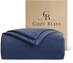 Cozy Bliss Cooling Comforter Twin Size, Reversible Lightweight Cooling Blankets for Hot Sleepers and Night Sweats, Q-Max>0.45 Soft Breathable Silky Smooth Summer Comforter, Dark Blue, 68"x90"