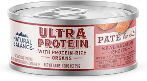 Natural Balance Ultra Protein Wet Cat Food Pate, Real Salmon Recipe with Protein-Rich Organs for Cats, Pate Cat Food with High Protein - 2.8 oz. (Pack of 24)