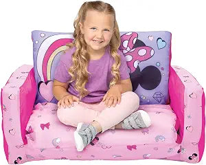 Minnie Mouse Inflatable Sofa Bed for Kids 2-in-1 Flip Open Couch to Lounger & Nap Mat, Over 4ft Long, Removable Cover, Indoor/Outdoor Use, Ages 25