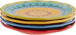 Valencia 8.75" Ceramic Dessert Plates Set of 4 Multicolor Boho Style Glazed Plates, Dishwasher & Microwave Safe, Vibrant Ceramic Side Plates for Indoor Outdoor Use
