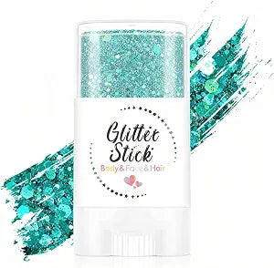 Green Body Glitter Stick, Holographic Sequins Neon Outfit Festival Party Christmas Accessories Face and Hair Glitter Gel Makeup.