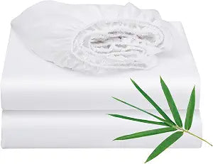 2 Pack Bamboo Viscose Cooling Fitted Sheet Twin Size Only, 400 Thread Count, 16" Deep Pocket Cooling Bottom Sheets for Hot Sleeper, Silky Soft Breathable (Twin, White