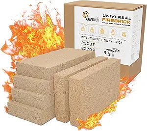 Universal Woodstove Firebricks 2500F Pack of 6 Fire Bricks for Internal Lining Heating Units Insulating Warming Layer for Fireplace, Steel Furnace, Wood Stove, Ceramic Oven Kiln,Forge