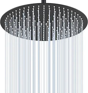 16 inch Matte Black Round Ceiling Rainfall Shower Head, All Metal Stainless Steel 304, Full Body Rainfall Shower with 230 Silicone Nozzles