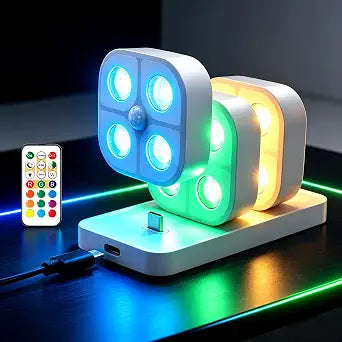 Rechargeable Puck Lights Motion Sensor with Charging Station&Remote, Magnetic Under Cabinet Lighting RGB 13 Colors, Timer, LED Puck Lights for Counter Kitchen Wardrobe Wine Locker Shelves(3 Packs)