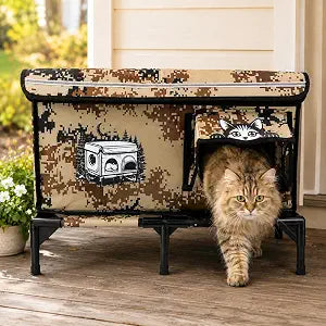 Outdoor Cat House Waterproof Insulated Cat Shelter Windproof Rainproof Kitty House Safe Pet Shelter for Stray Feral Cats Patio Balcony Porch Indoor Use 25.6x16.5x12 in (Camouflage, Large)