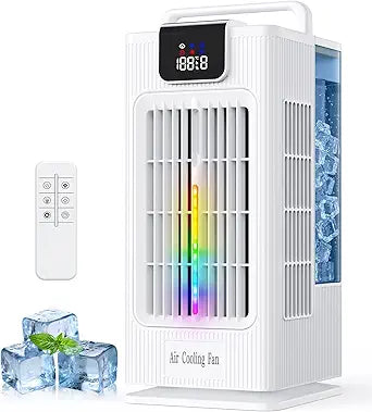 Portable Evaporative Cooler Fan, 3-in-1 Mini Cooling Fan with 2000ML Tank, 4 Speeds, 120┬░ Oscillation, 1-8H Timer & Remote, Quiet Personal Cooling Fan for Bedroom Office Desk