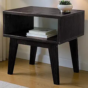 Acacia Serena Nightstand Solid Wood Nightstand with Open Storage Shelf, Wood Bedside Table, Night Stands for Bedroom - Black